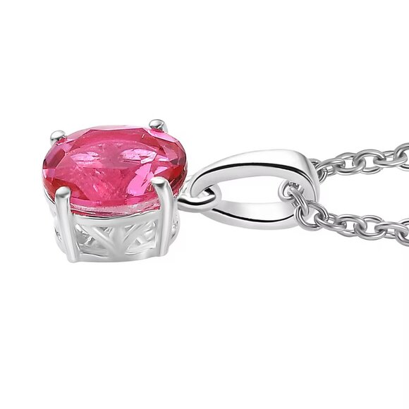 Pink Kunzite Quartz Solitaire Pendant in Sterling Silver with Stainless Chain - Picture 3 of 4